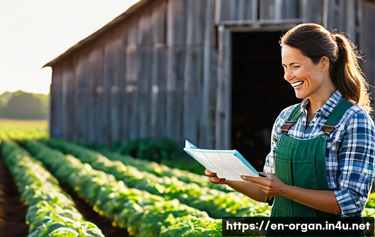 유기농업 자격증 취득 후 경력 관리 - Organic Consulting on a Vibrant Farm**
A dynamic, professional woman, in her late 30s, with a warm s...