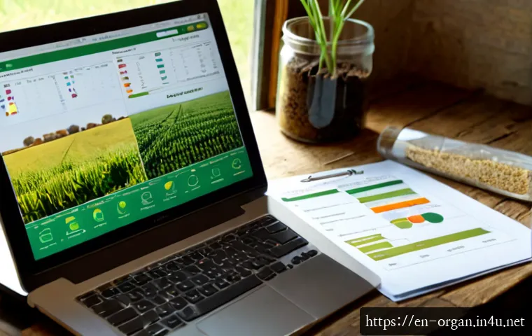 유기농업 전문가 자격취득 방법 - Photorealistic organic agriculture certification study scene, mature aspiring farm professional seat...